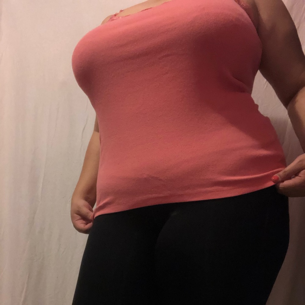 Pink lace trim tank top